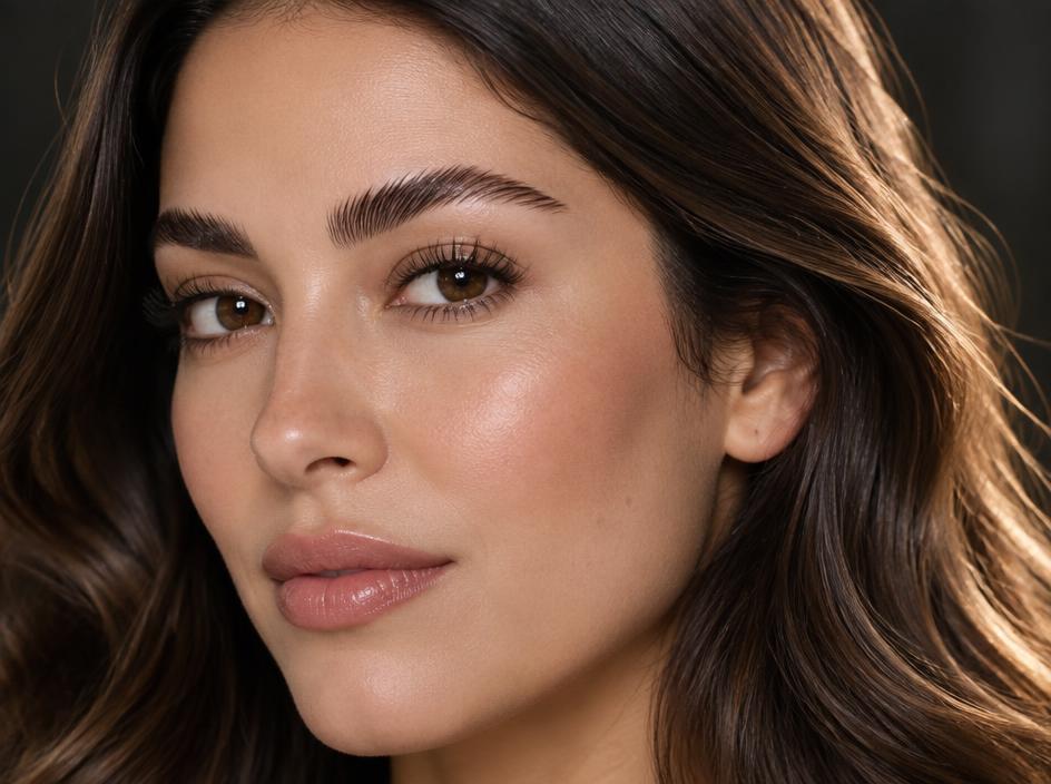 Latina woman with softly tinted laminated brows