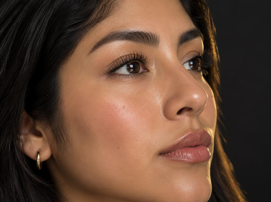 Latina woman with lifted natural lashes after a Korean lash lift